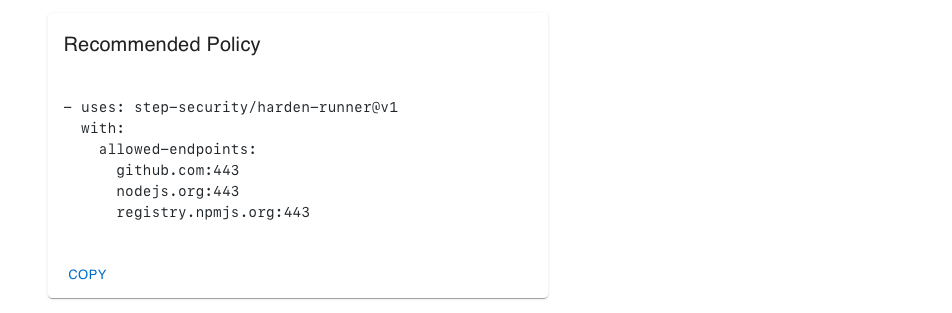 Policy recommended by harden-runner